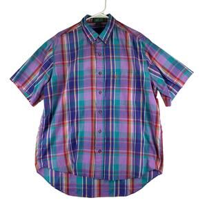 Gallop Button Down Shirt Men's XL Vintage Casual Plaid Purple Green Orange